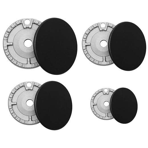 Cooker Hat Set,Cooktop Burner Cap & Burner Head Replacement Kit Compatible With SABAF Gas Stove Burners,Silver/Black Metal Gas Stove Lids Replacement Parts Portable 4 Pack Set-1 Large 2 Middle1 Small