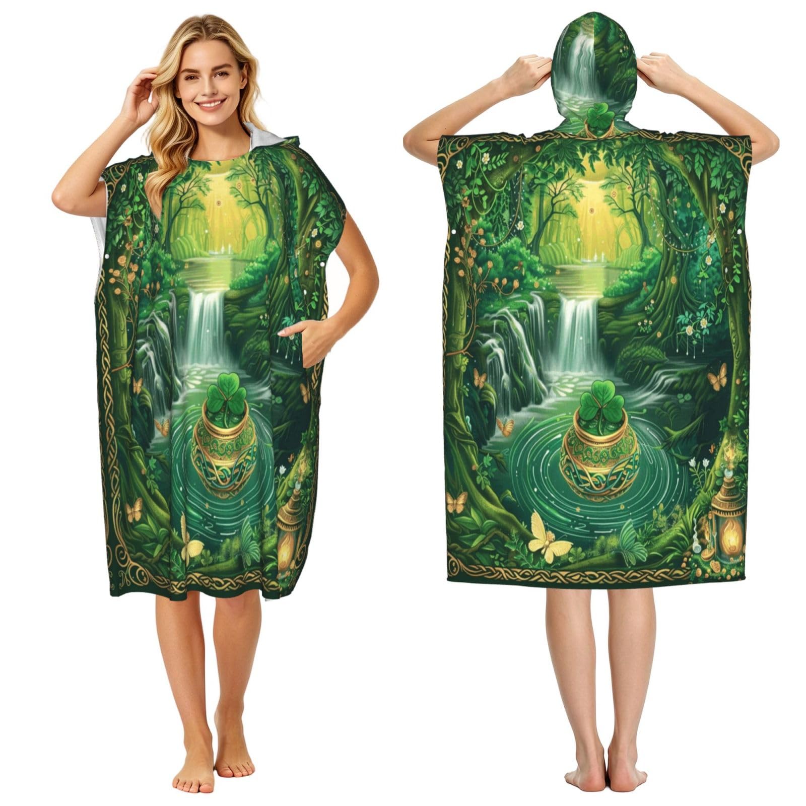 DTHKJNLSF St. Patrick'S Day Adult Hooded Beach Poncho Towel