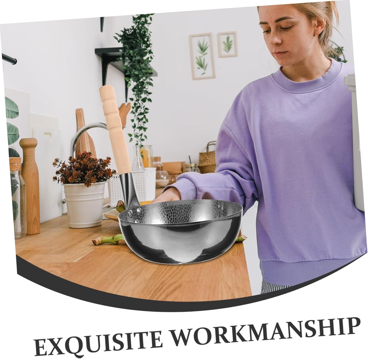 Heat Resistant Stainless Steel Rice Noodle Pot Lidless Cooking Pot with Wood Handle for Soups Noodles and More Easy to Grip Kitchenware