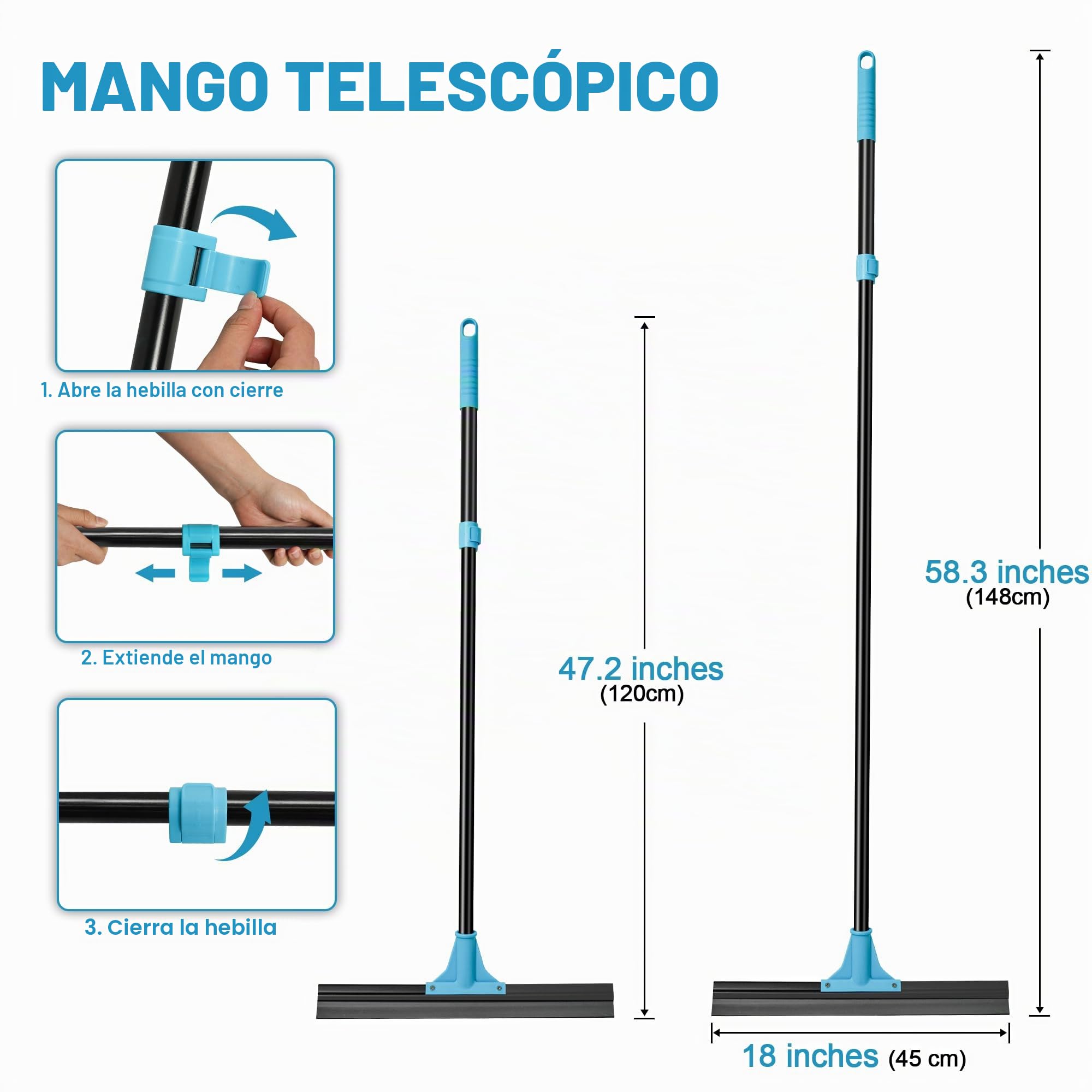 NEWE Escobilla de Goma para Suelos, 44.5 cm de Ancho Escoba de Esponja con Mango 148 cm para Baño, Cocina, Azulejos, Garaje
