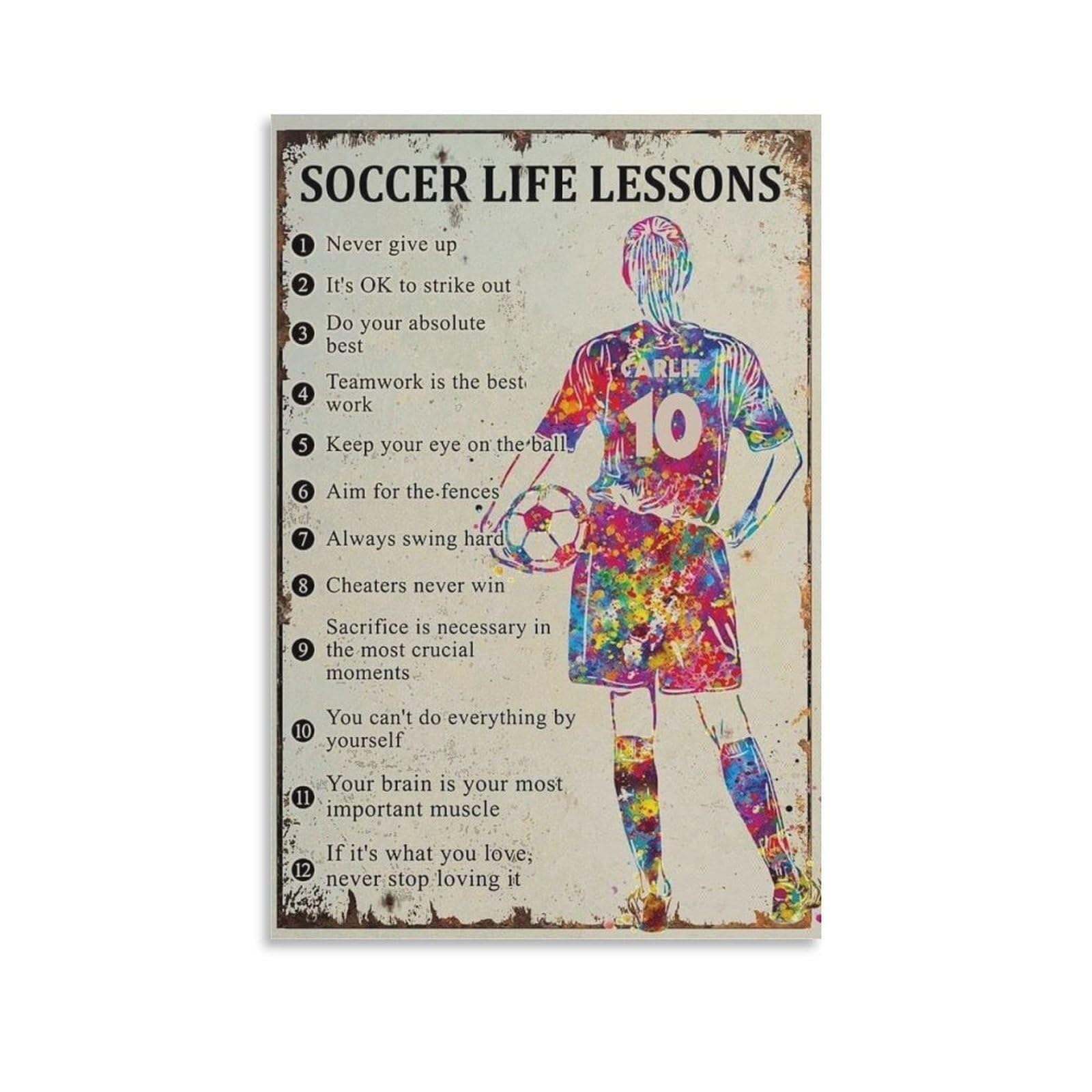 KCDFDVJFBM Set of Sports Motivation Posters, Soccer & Life Lessons Canvas Art Collection, Game Room Wall Decor Bundle(Framed,16x24inch(40x60cm))