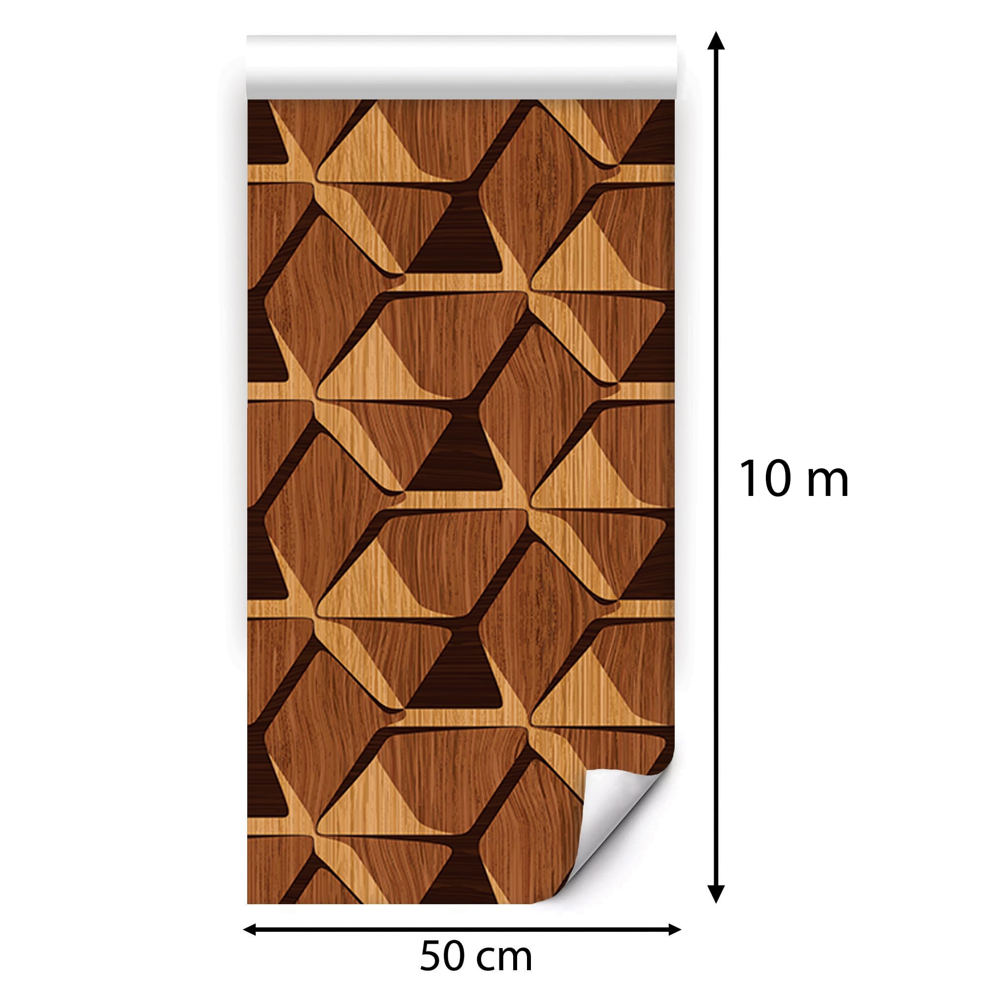 Tapeta samoprzylepna imitacja drewna brązowa geometryczna nowoczesna 3D