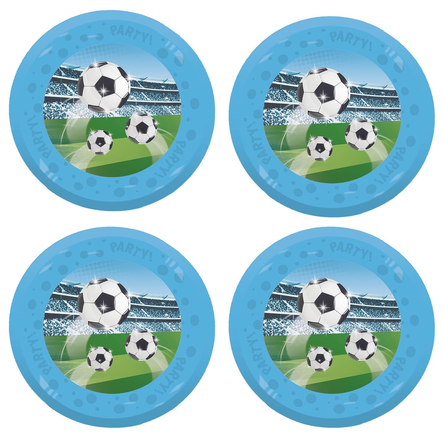 Procos - Plastic Football Plates, Pack of 4, Reusable Party Tableware for Birthday or Theme Party