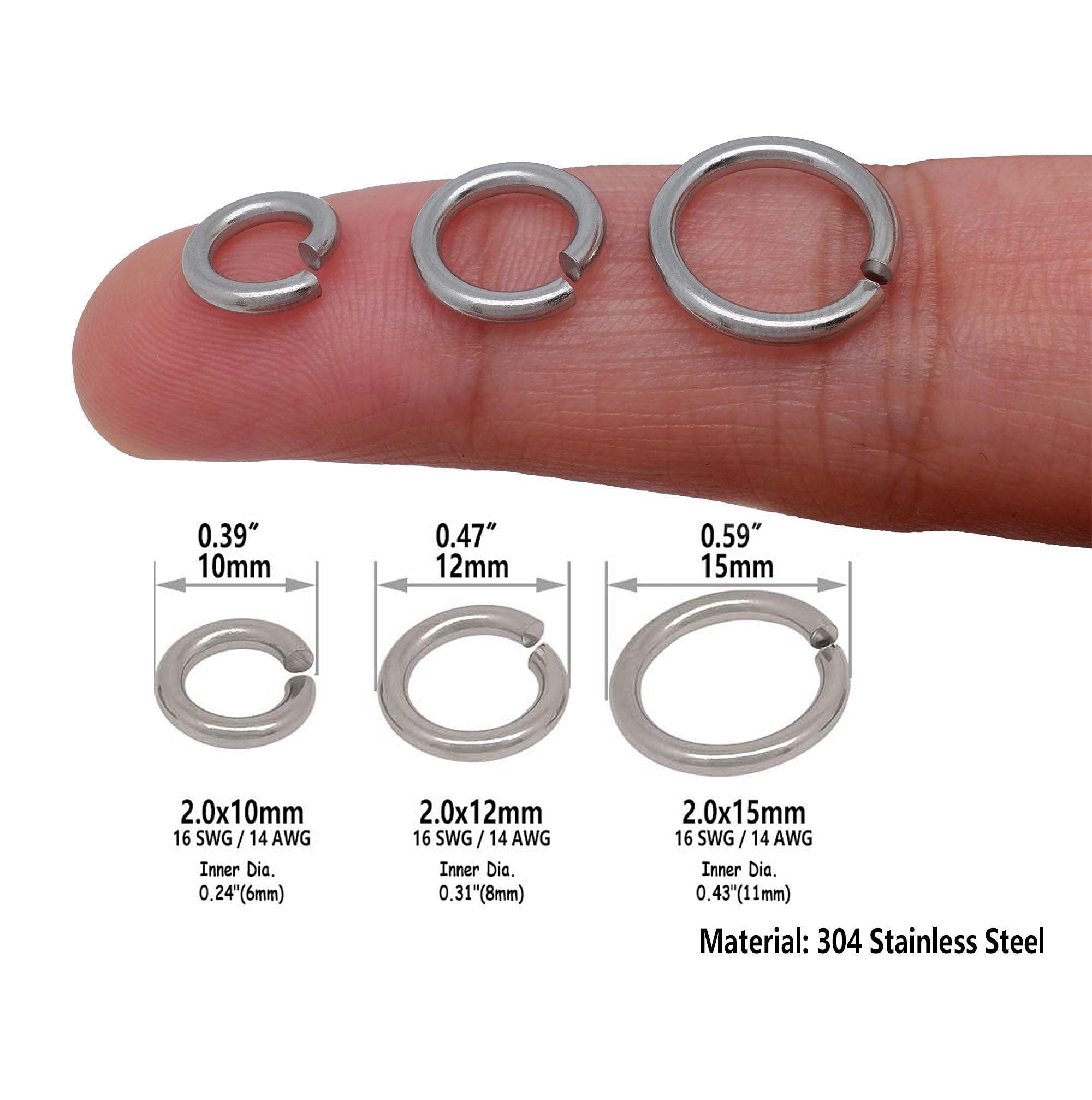250/1000/5000 Stück Biegeringe aus Edelstahl, 4 mm, 5 mm, 6 mm, 7 mm, 8 mm, 9 mm, 10 mm, 12 mm, 15 mm, runde, geteilte, geöffnete Metallringe – Packungsgröße: 5000 Stück, 1,5 x 12 mm