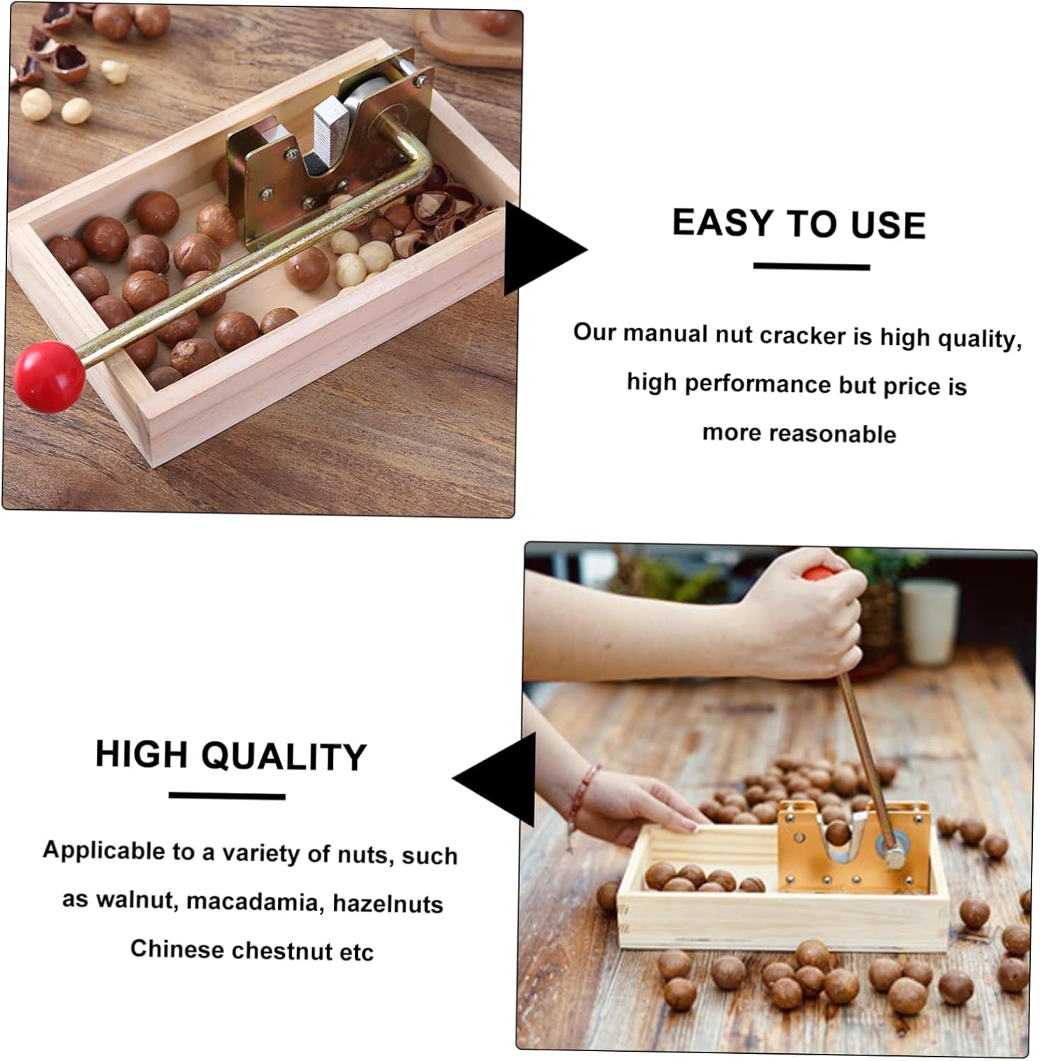 1pc Heavy Duty Manual Nut Opener Tool Sturdy Nut Cracker for Macadamia Walnut Pecans Design Handle Easy to Use and Labor-saving Shelling