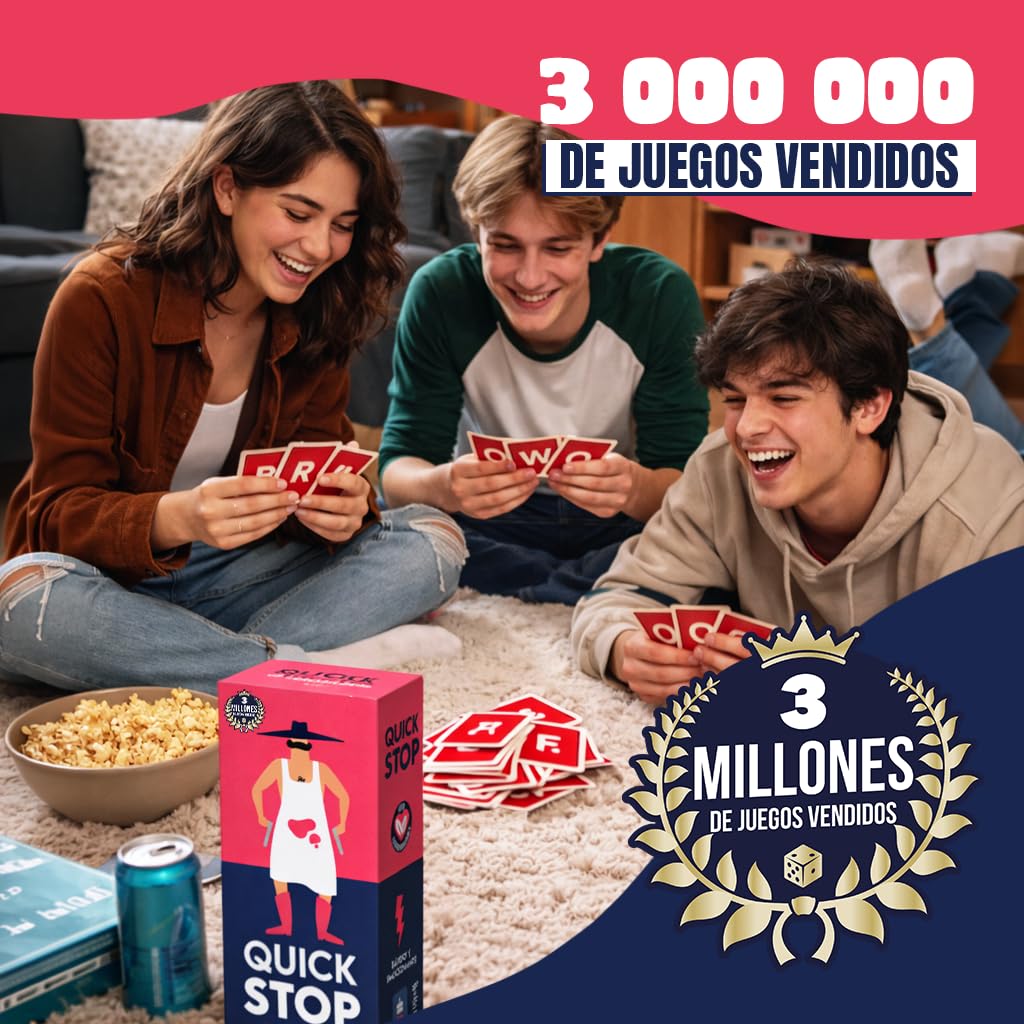 QuickStop - Juegos de Mesa para Adultos y Familia +16 - Dinámico, Rápido y Atrevido - De 2 a 7 Jugadores - Juego de Fiesta para Amigos - Español