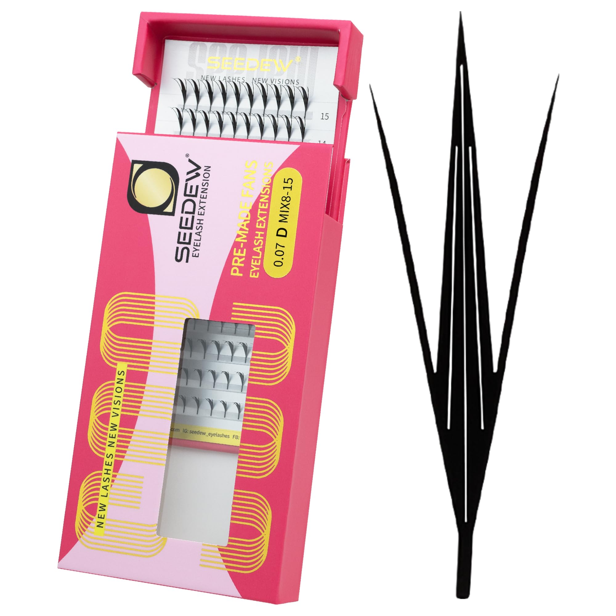SEEDEW Pre-Made Manga MicroSpire Lashes, SG-120PCS D Curl MIX8-15mm 0.07mm 12 Rows/Tray, Quickly Apply, Beginner Friendly