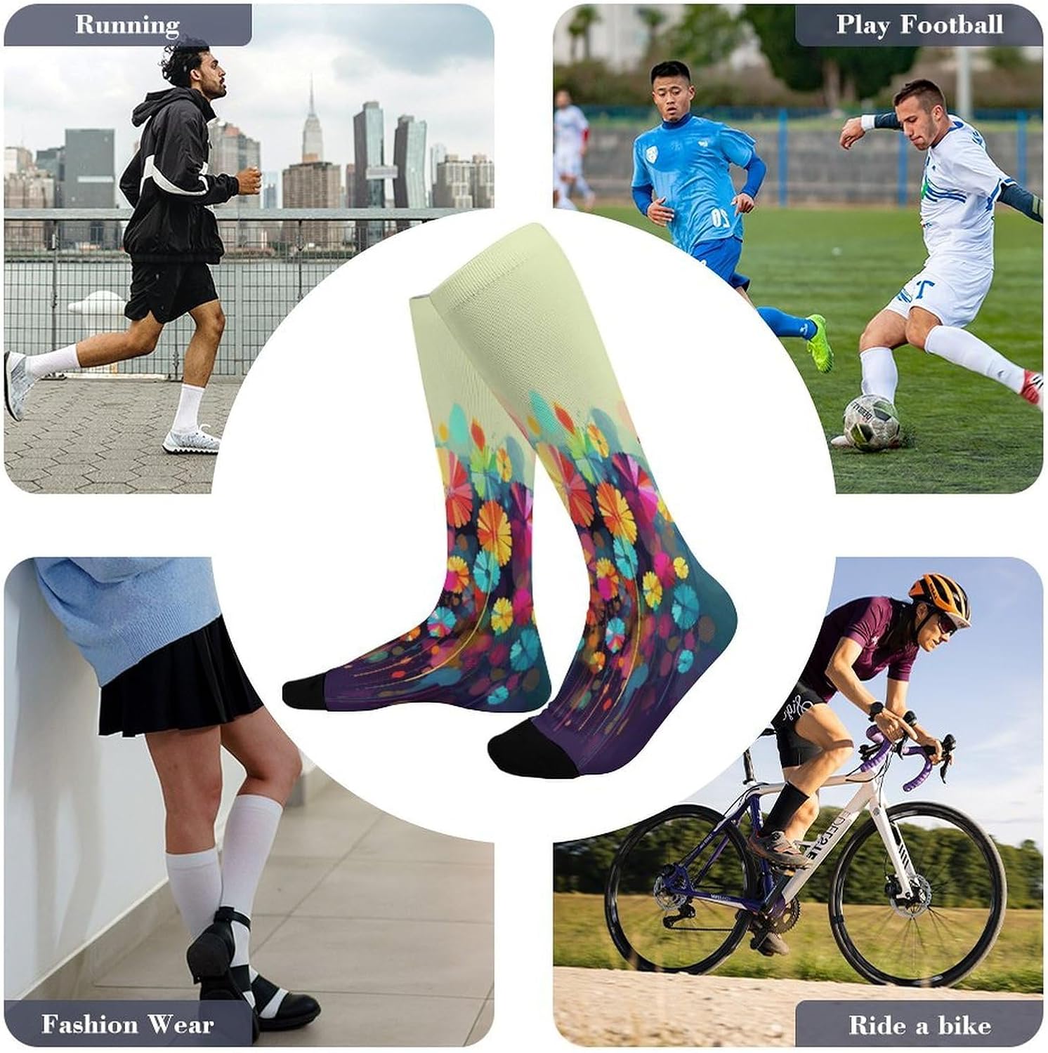 Abstract Style Colorful Flowers Crew Socks Calf Socks Athletic Crew Sock