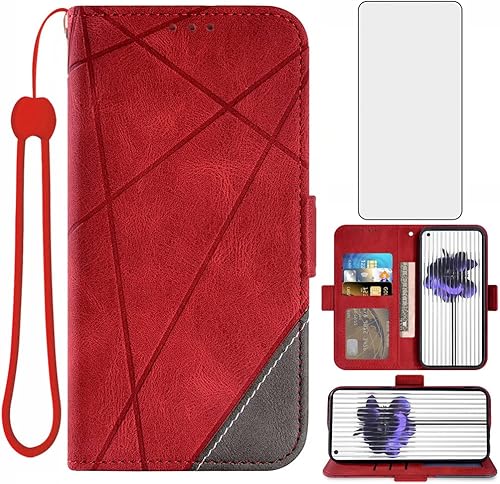 Asuwish Compatible con Nothing Phone 1 One - Funda tipo cartera y protector de pantalla de vidrio templado, soporte de cuero con soporte para