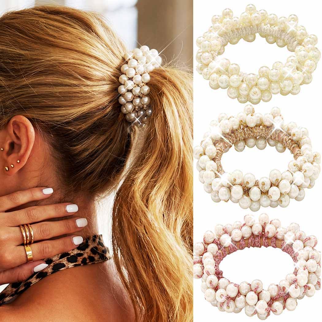 Amazon.com : Unicra Pearl Hair Ties Beaded Hair Scrunchies 