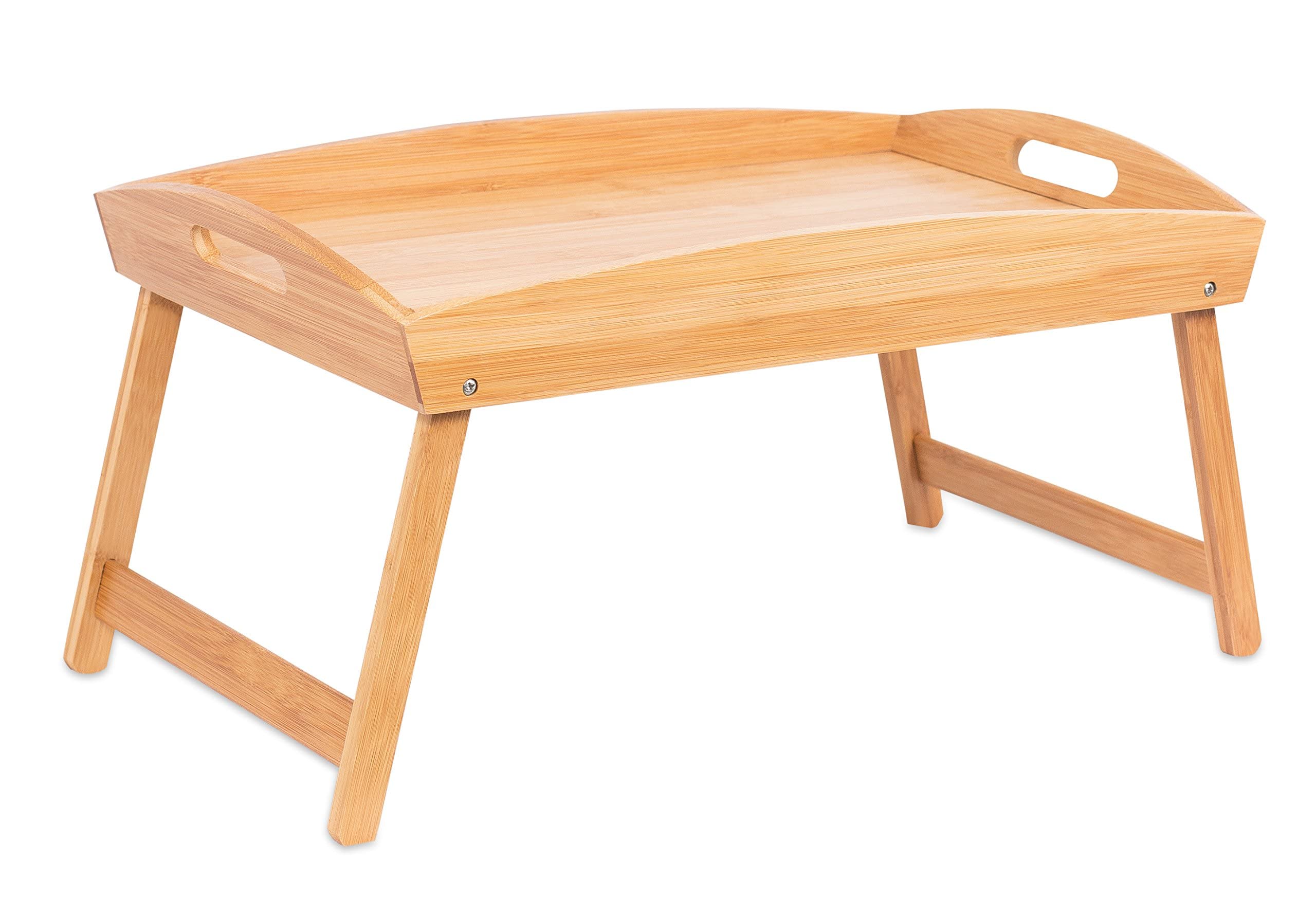 Bandeja de Desayuno, Lados curvos de Madera Bandeja de Desayuno con Patas Plegables Bandeja de Escritorio para computadora portátil Bandeja de bocadillos para Escritorio (Natural)