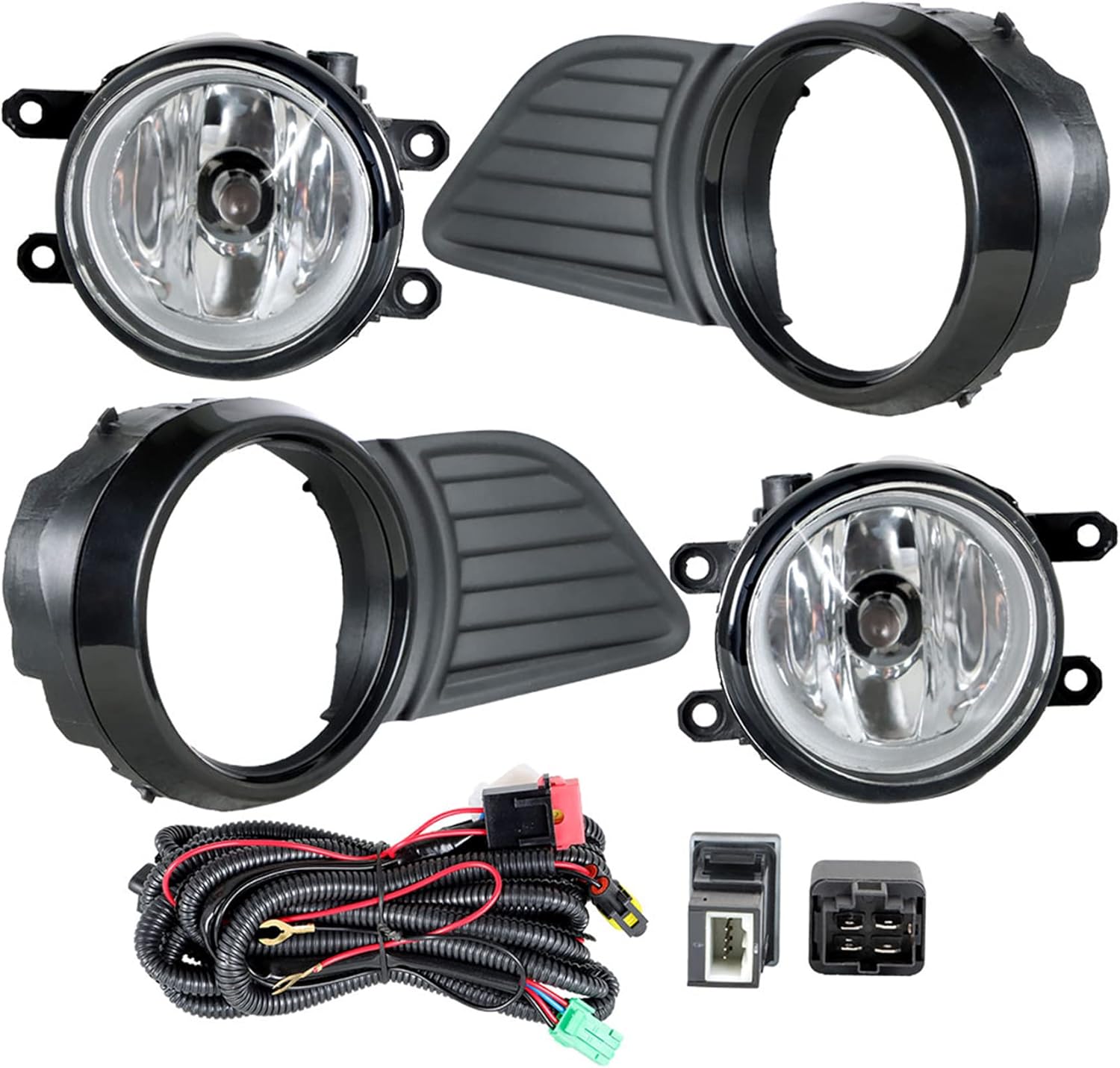 Silscvtt 2Pcs Fog Lights Assembly Replacement for 2011-2017 Sienna Clear Lens with Bezels + Harness Switch Kit Left+Right Side (Driver & Passenger Side)