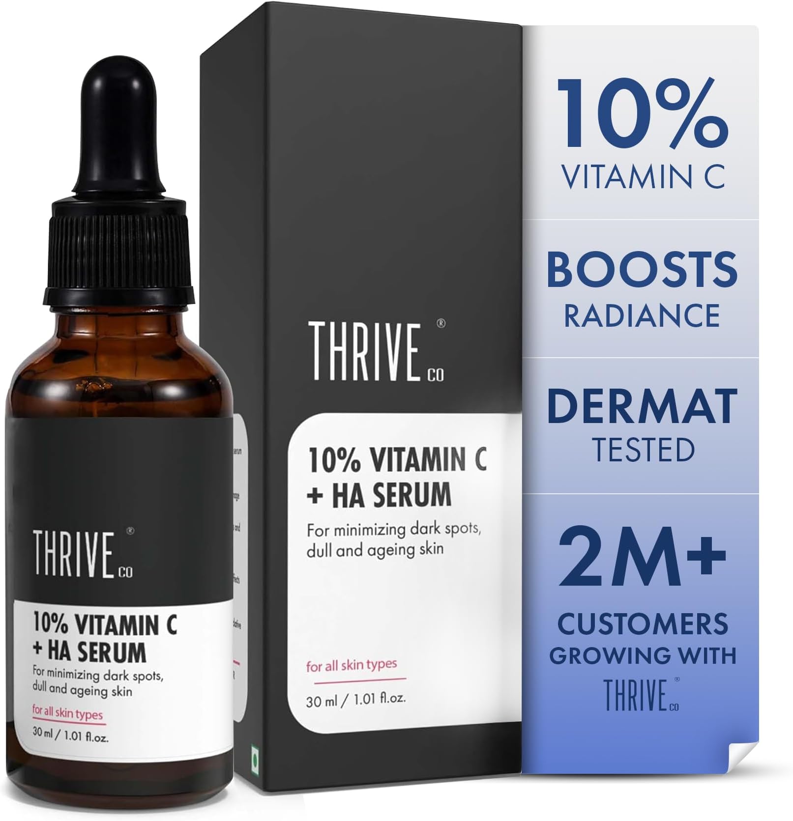 10% Vitamin C Serum For Face With Hyaluronic Acid | Gives Instant Brightening Effect & Glowing Skin | For Men & Women | All Skin Types | Non-Sticky, Vegan, Fragrance & Cruelty-Free | 30ml