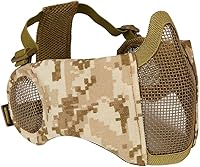 Vista 25 de AOUTACC Máscara de malla de airsoft plegable, máscaras de malla tácticas militares de nailon de media cara con protección para los oídos ajustables