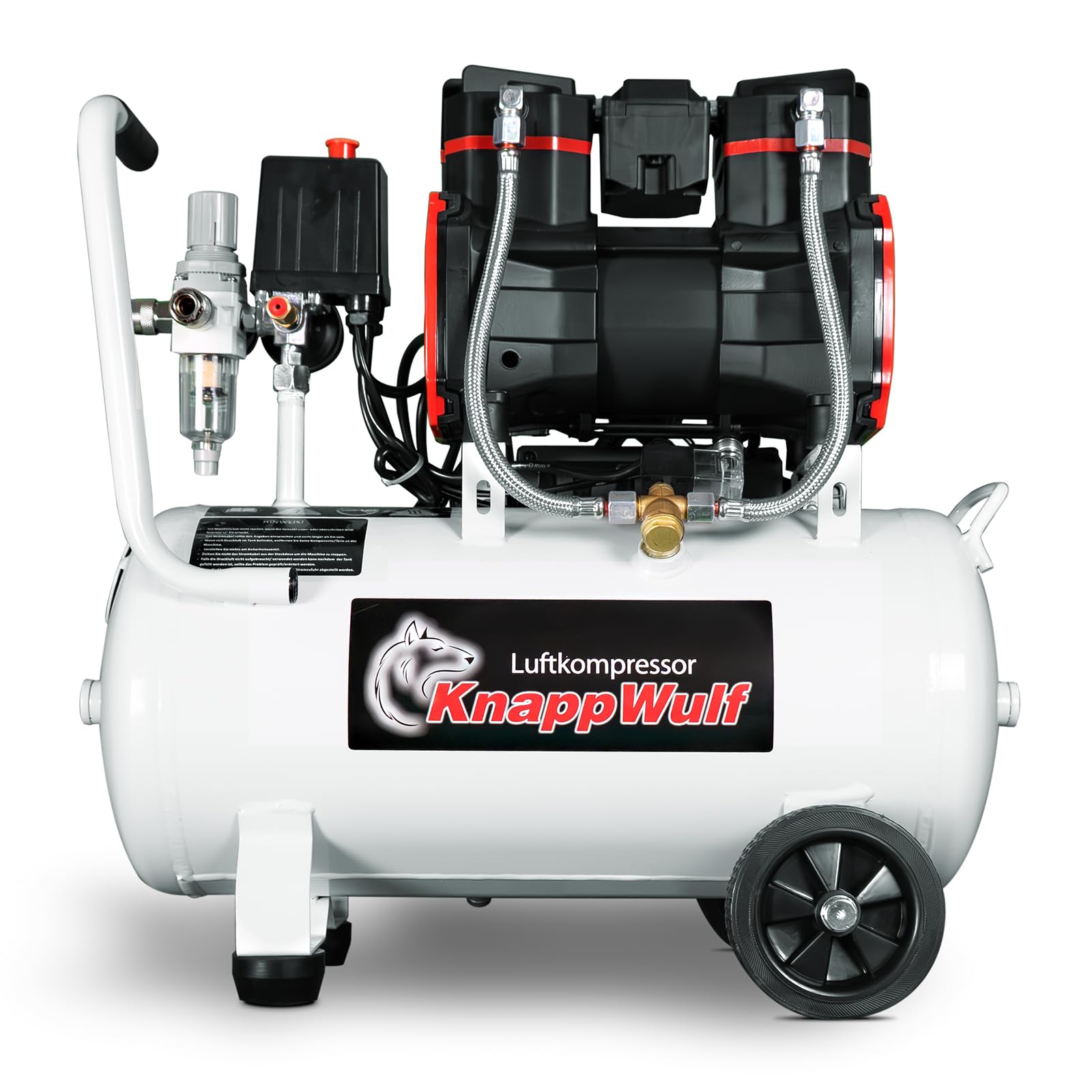KnappWulf Sprężarka powietrza KW6024 sprężarka powietrza 24 l, 1500 W, 69 dB, ciśnienie robocze 10 bar, przepustowość powietrza 256 l/min, z separatorem, cicha, 230 V