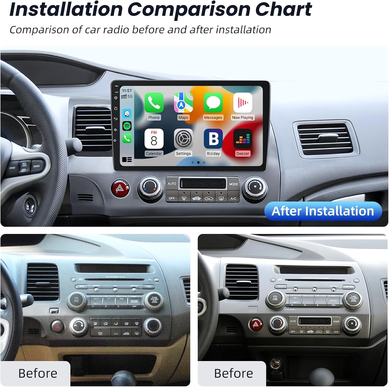 4 Core+64G ROM Car Radio Stereo for Honda Civic 2006 2007-2011: Android Car Radio with 10.1 Inch 1280x800 HD Touch Screen - Wireless CarPlay Android Auto Bluetooth 5G WiFi FM GPS SWC Backup Camera