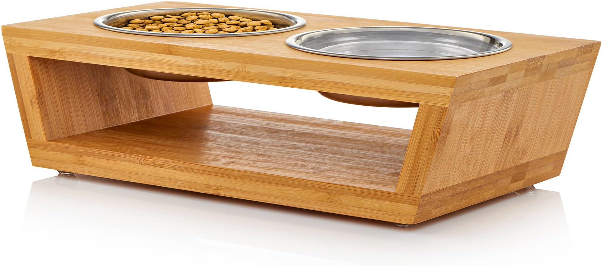 4" Tall Elevated Dog Bowls for Small Dogs, Elevated Cat Bowls. Dog Bowl Stand, Cat Food Bowl, Raised Cat Bowl, Cat Bowls Elevated, Dog and Cat Food and Water Bowl Set by Pawfect Pets (Bamboo)