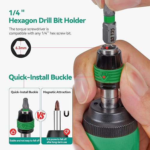 Miniatura 4 de Juego de destornilladores dinamométricos de 39 piezas, cabezal hexagonal de liberación rápida de 1/4 pulgadas, ajustable de 10 a 70 pulgadas, juego