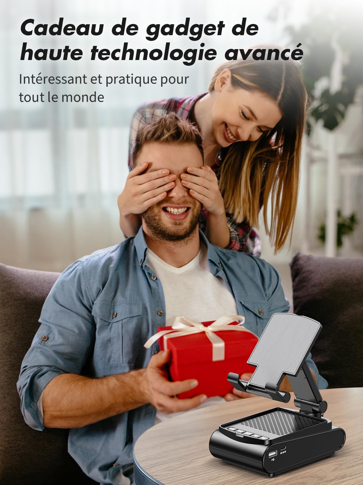 Support Téléphone Bureau avec Enceinte Bluetooth, Anti-Dérapant & Son Surround HD, Tablette Réglable & Portable, Convient pour iPhone/Samsung/iPad, Etc