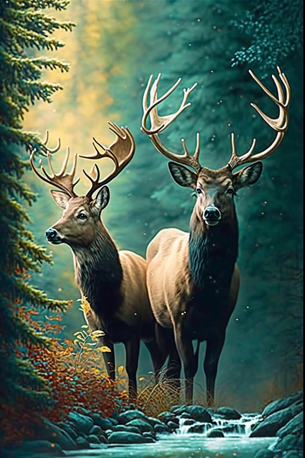 RMSGOZO 20 X 20 Inch Forest Elk Diamond Painting for Adults - Secluded Forest Animal, Full Drill Crystal Rhinestone Embroidery Craft Kits for Home Decor Gifts