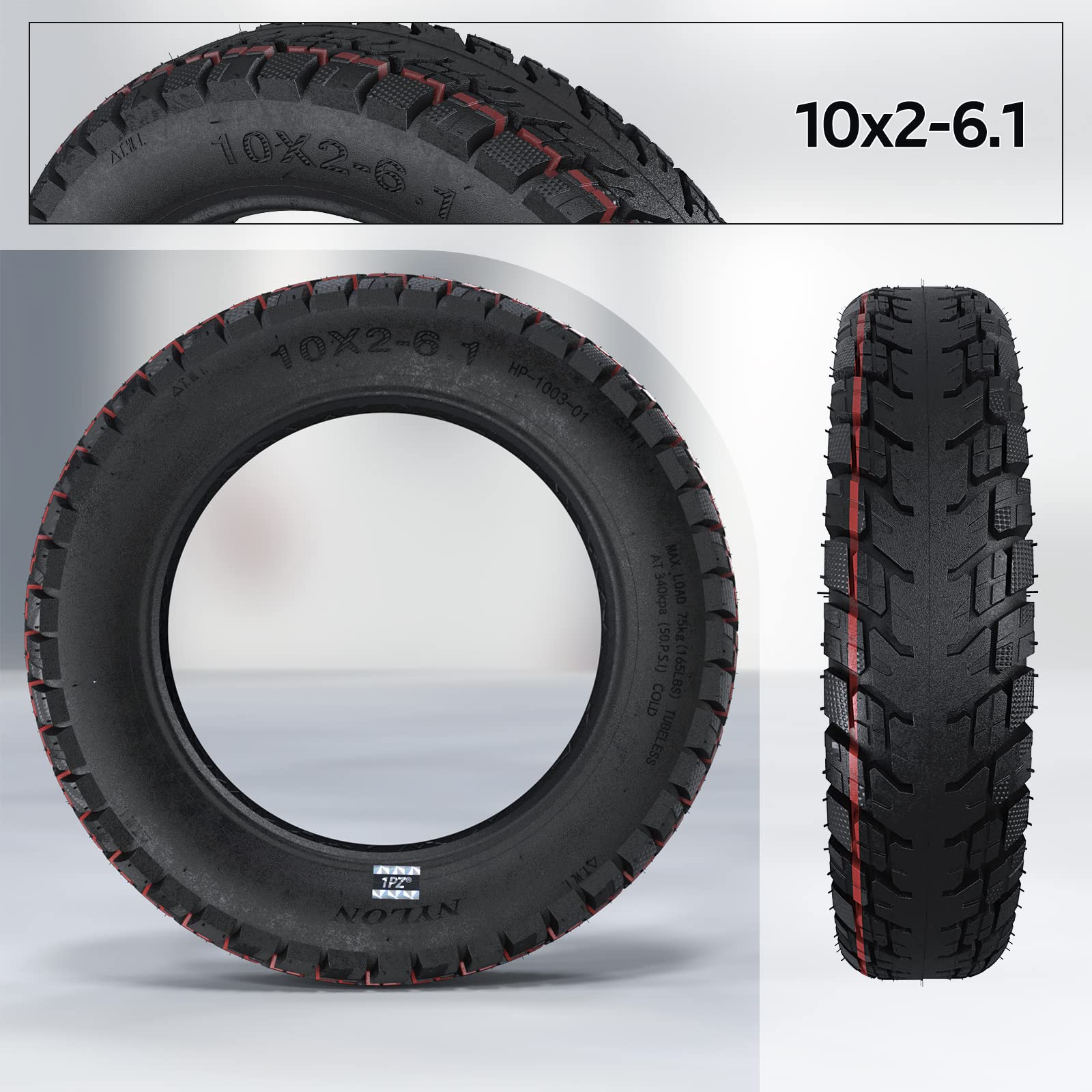 1PZ ST1-X02 Rueda de 10x2-6.1 para 10 pulgadas Patinete Eléctrico Xiaomi M365 / Pro/Pro 2 / 1s / Lite, Neumático Tubeless Cubierta para patinete xiaomi
