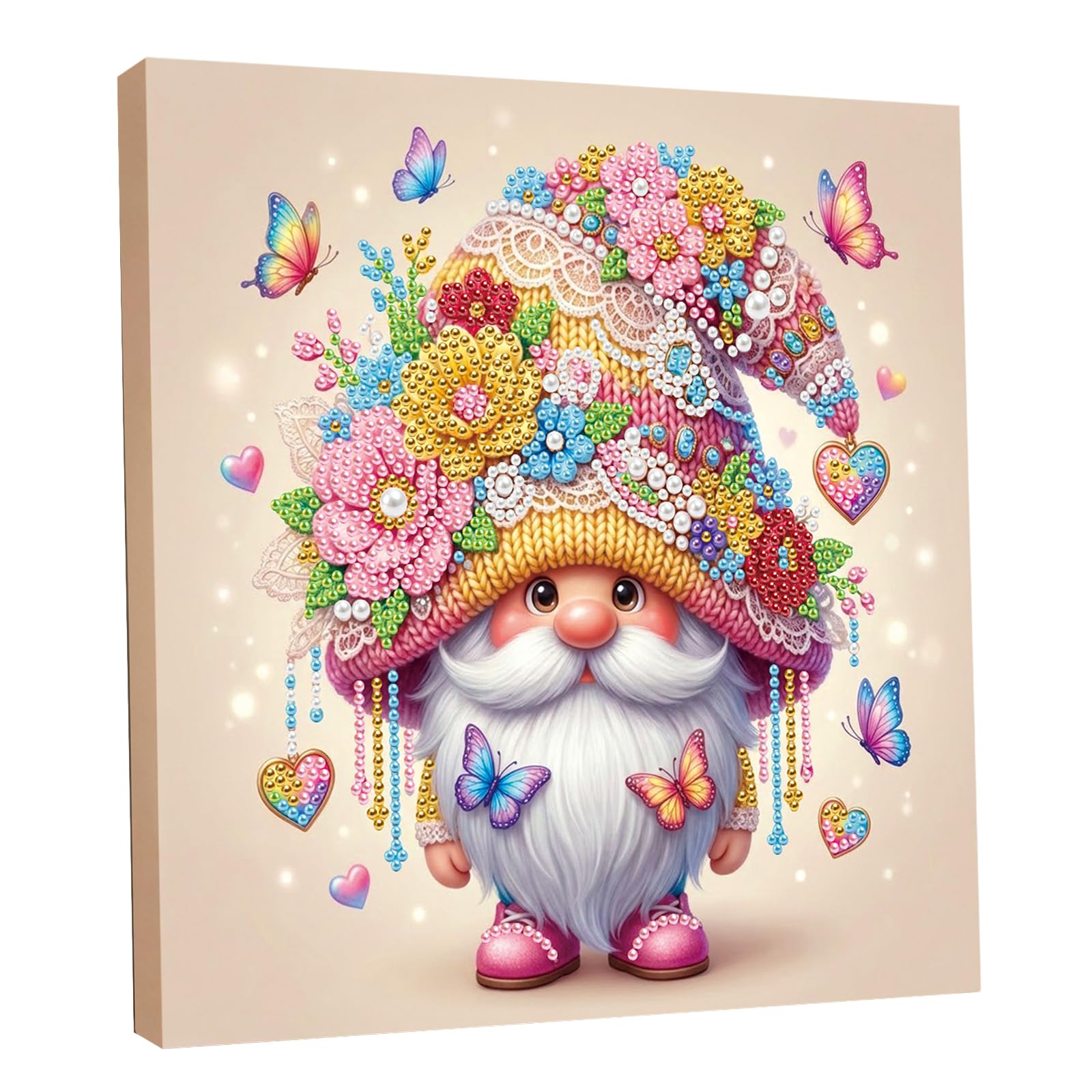 DIY Pearl Painting Kit with Wooden Frame, 3D Plastic Pearl Gemstone Ocean Art Craft for Adults Beginners, Diamond Art Kits for Adults, Home Wall Decor Ready Gift for Women(Butterfly Goblin)(25*25cm)