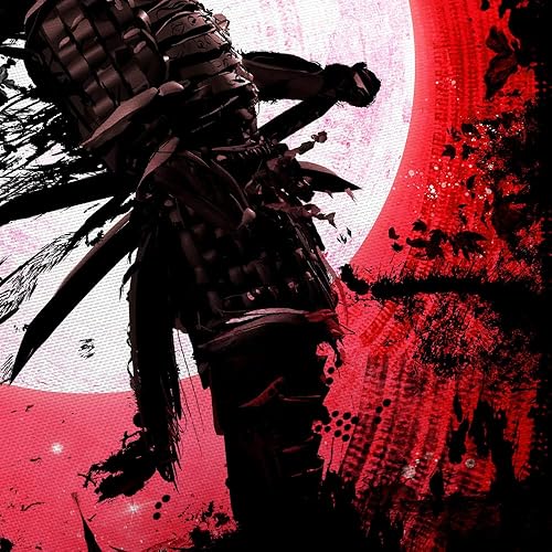 Miniatura 5 de JAWO Tapiz de anime samurái, genial tapiz japonés negro y rojo para colgar en la pared para dormitorio de hombres, tapiz asiático chino rojo sol