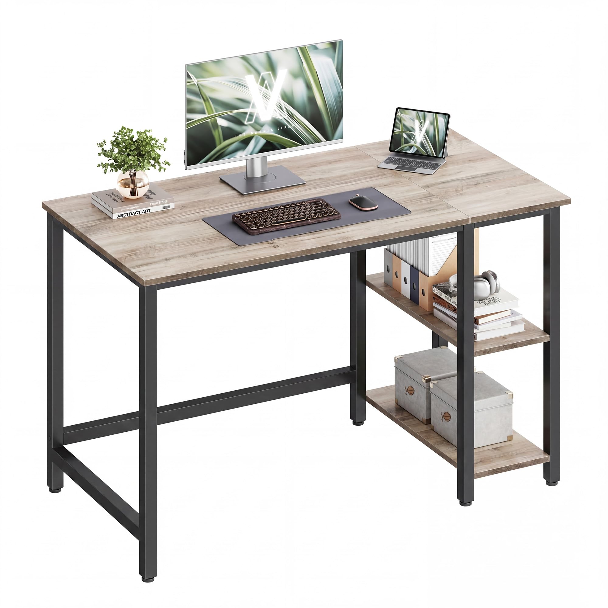 VASAGLE Tisch, Computertisch, Bürotisch, 120 x 60 x 76 cm, moderner Stil, für Arbeitszimmer, Schlafzimmer, Wohnzimmer, Greige-schwarz LWD47MB