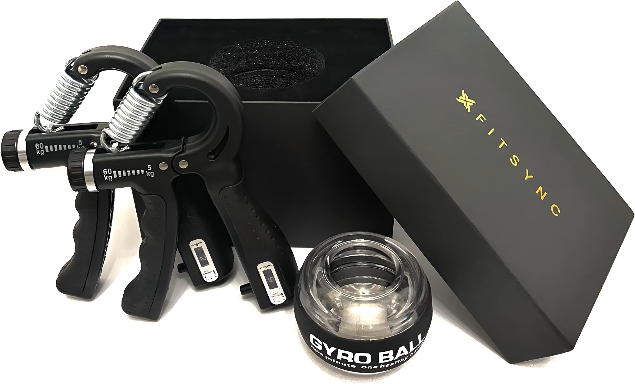 FITSYNC Hand Grip Strengtheners with Exercise Wrist Gyro Ball - 2 Adjustable Hand Grips For Arm Workout,Gyro Exercise Ball For Forearm Strength Trainer,Wrist Rehabilitation,Muscle Growth Home Workout