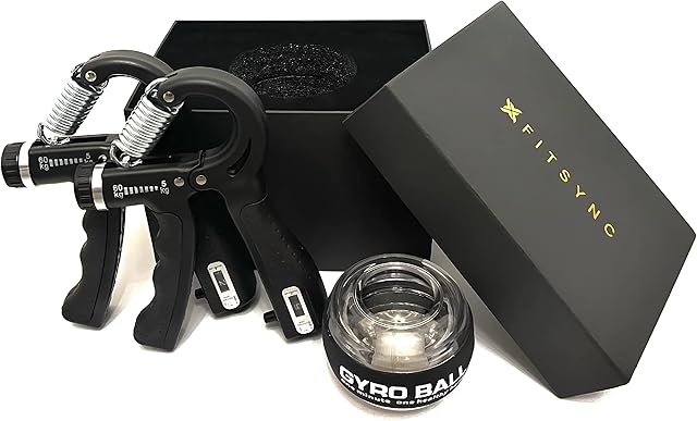 FITSYNC Hand Grip Strengtheners with Exercise Wrist Gyro Ball - 2 Adjustable Hand Grips For Arm Workout,Gyro Exercise Ball For Forearm Strength Trainer,Wrist Rehabilitation,Muscle Growth Home Workout