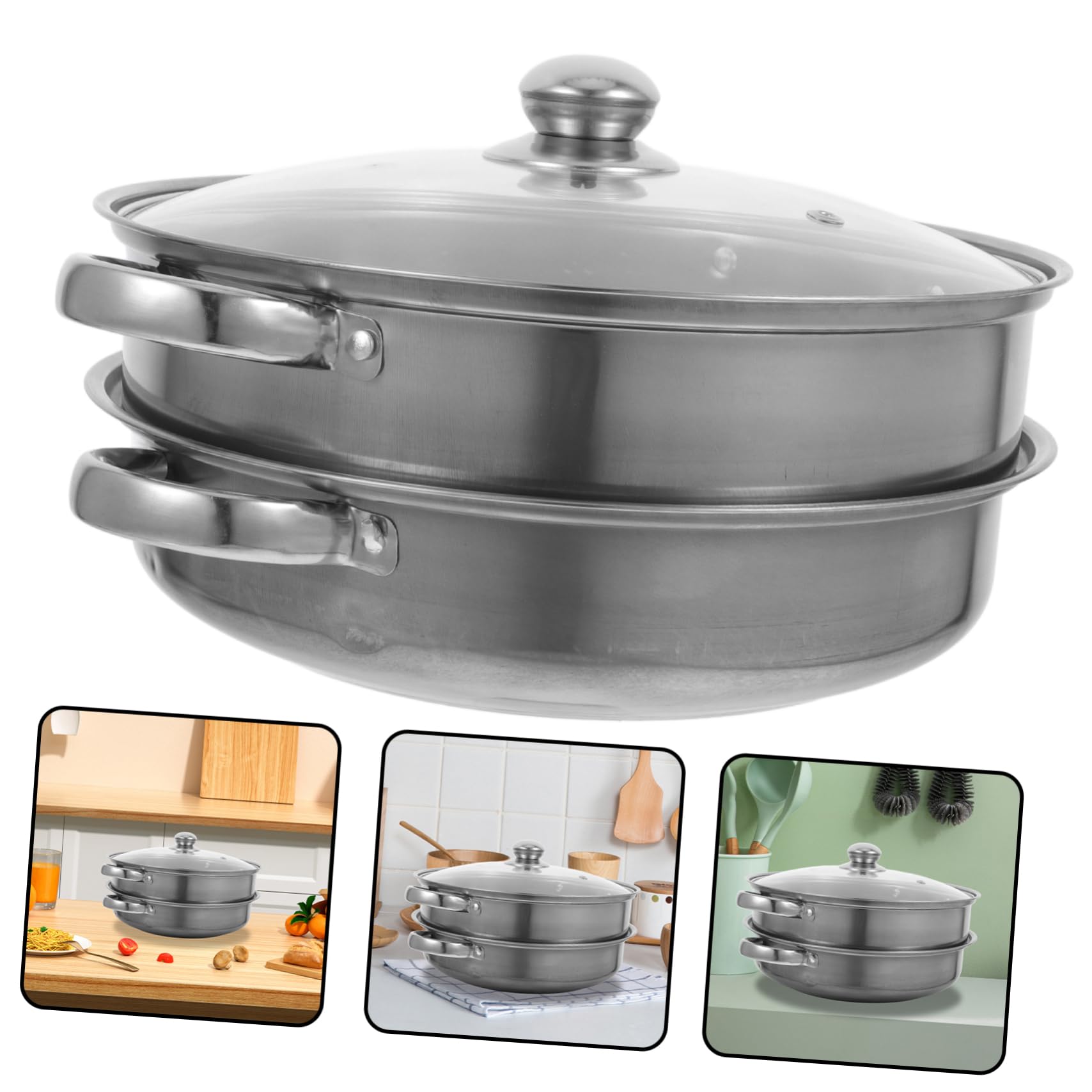 Vaporera de Acero Inoxidable Doble Capa Tapa para Cocina