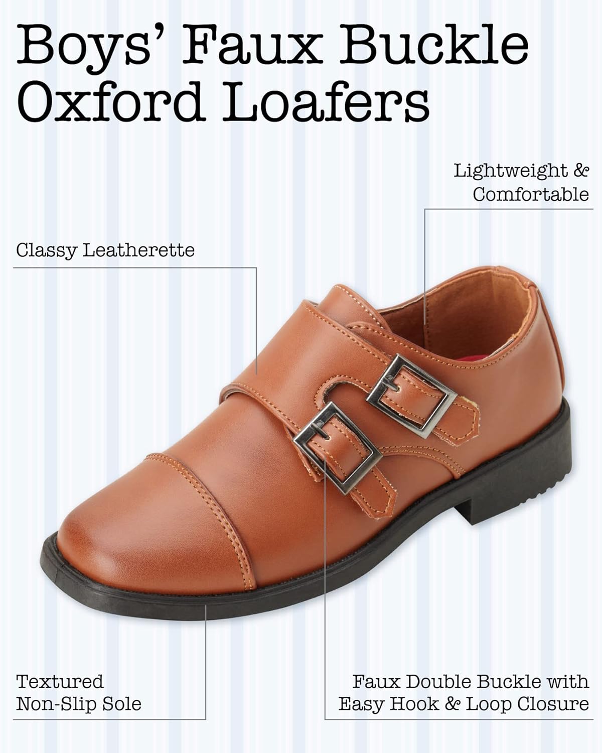 Josmo Boys Dress Shoes - Hook and Loop Double Monk Strap Cap Toe Oxford Loafers (Sizes 7-10 Toddler/Sizes 11-12 Little Kid) - Image 2