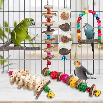 Bird Toys Conure Toys Hanging Natural Soft Sola Ball Beak Chew Shred Forage Toys for Parrots,Cockatiel,Conure,Love Birds,Parakeets,Budgie and Other Small Birds