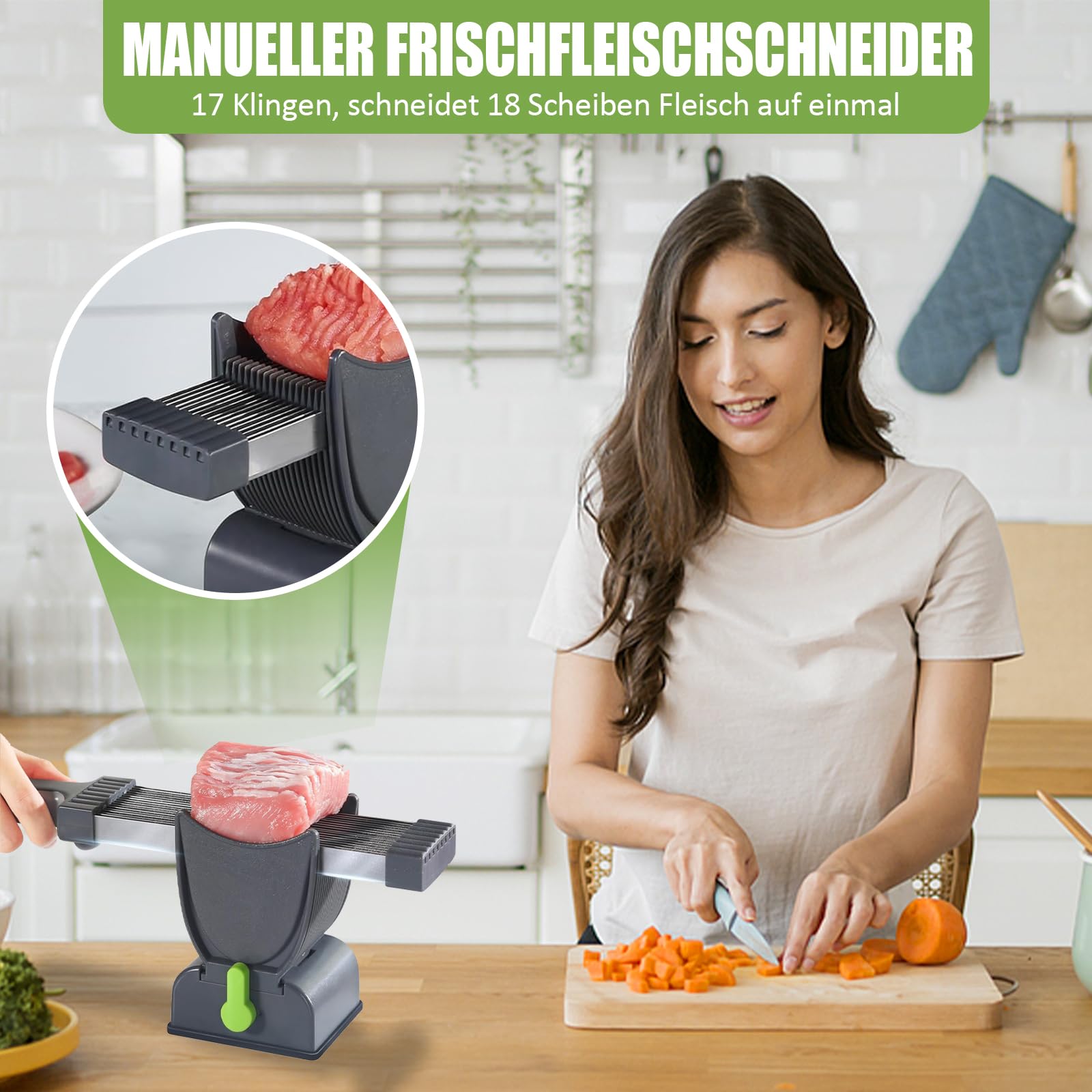 Fleischschneider, Meat Slicer für Frisches Rohes Fleisch, Fleischschneidemaschine Verstellbarer 2/4 mm Dick, Fleisch Schneider mit Messerschärfer, Reinigungsbürste und Haken Geliefert (Dunkelgrau)