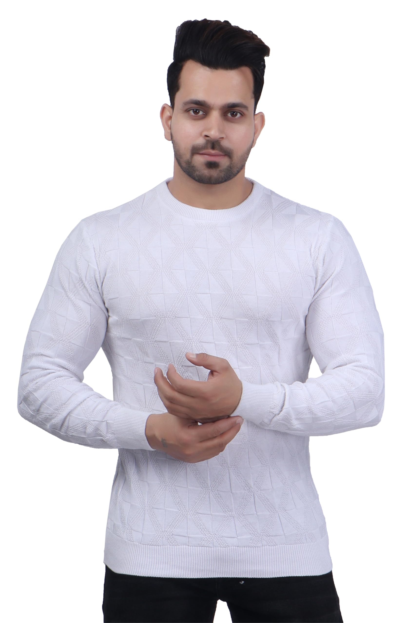 feverfew Stylish Men Pullover Sweater | Full Sleeve | Round Neck | Winter Warmth | Casual | Cotton Fabric Self Design Sweater-picture-16