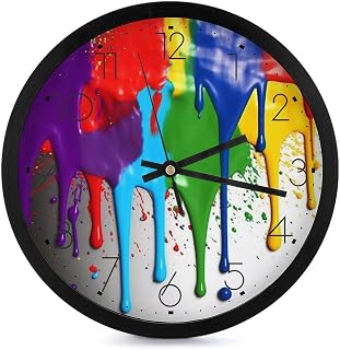 10 Inch Silent Non-Ticking Wall Clock - Paint Splatter Backdrop Modern Round Clock for Living Room, Kitchen, Bedroom, Office, Decorative Clocks with Easy Read Numbers