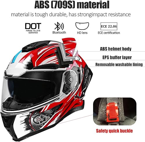 Miniatura 2 de Casco modular de motocicleta Bluetooth con doble visera antivaho multiventilación, diseño de cara completa, certificado ECE 22.06, forro extraíble
