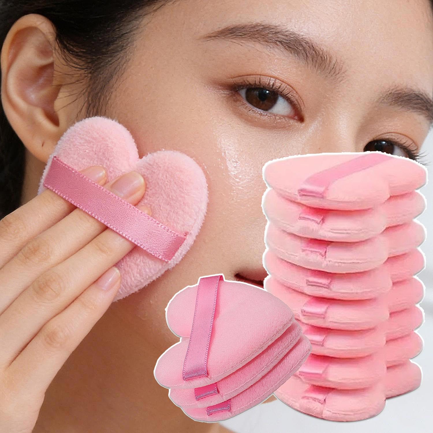 10 Pieces Powder Puff Face Soft Heart Shape Makeup Puff for Loose Cosmetic Foundation Blender Sponge Beauty Makeup Tools (6x5.8cm)