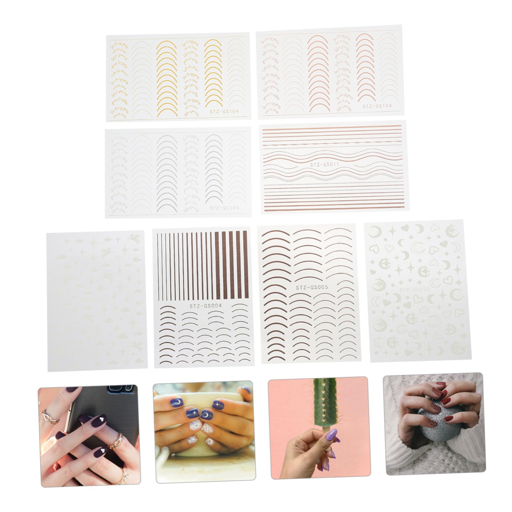 Didiseaon 5 Set Di Adesivi Per Nail Art Decalcomanie Adesivi Per Nail Art in Rilievo Adesivi Decorativi Per Unghie Per Donne Moda 8 Fogli * 5