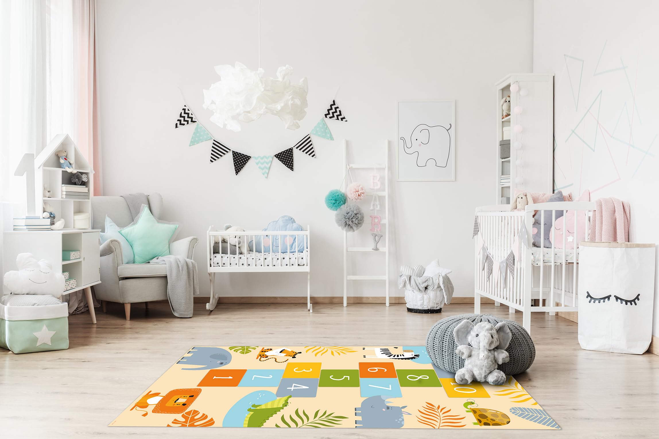 DobleUve Estudio Alfombra Vinílica Infantil Rayuela | Color Beige | 113x225 cm | Alfombra Infantil Lavable | Alfombra Rayuela Infantil Grande | Alfombra Infantil Habitación
