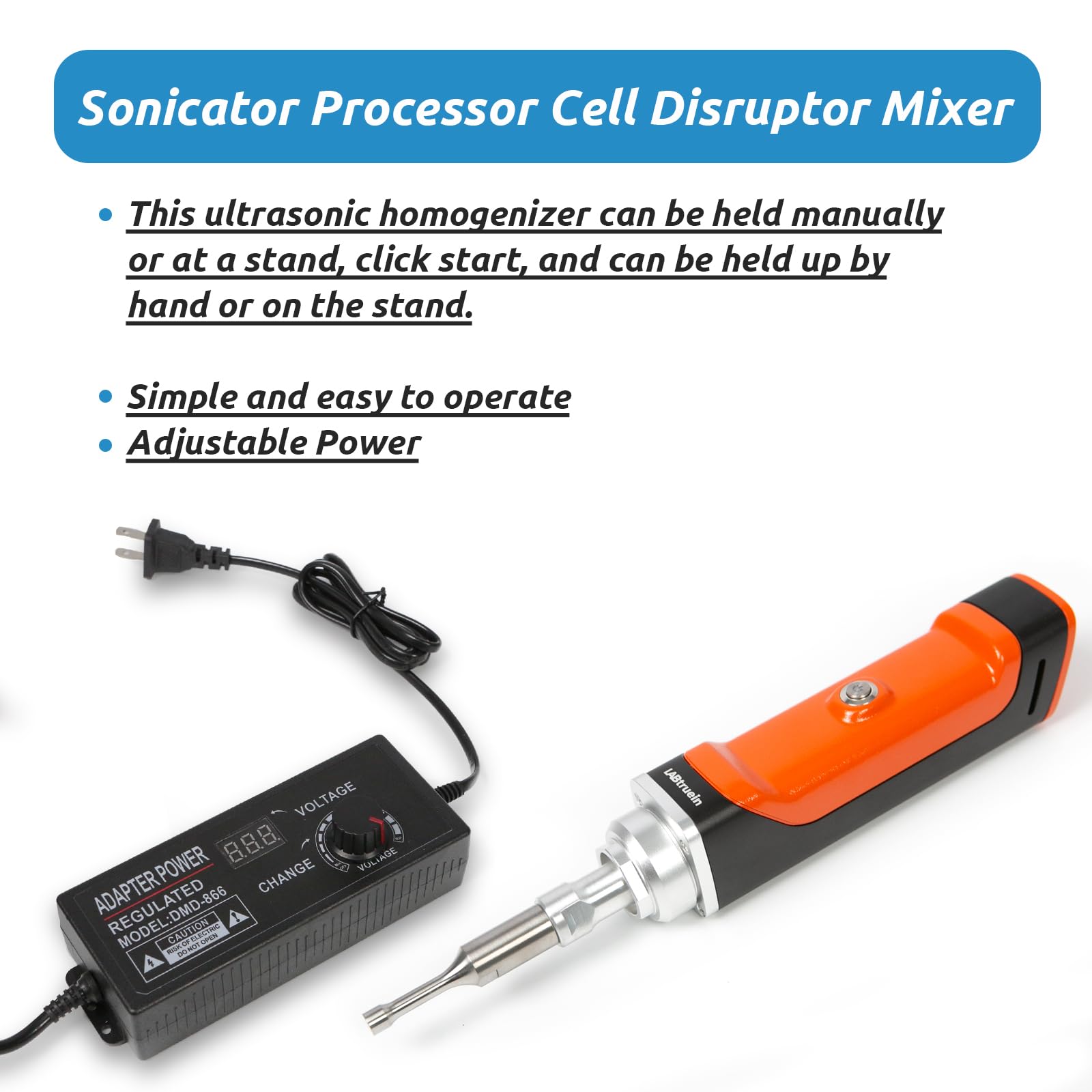 Miscelatore emulsionante da laboratorio omogeneizzatore ad ultrasuoni portatile con sonda in titanio Disruptor cellulare 38000PRM Sonicator Processore Volume di miscelazione (φ8 mm: 50-300
