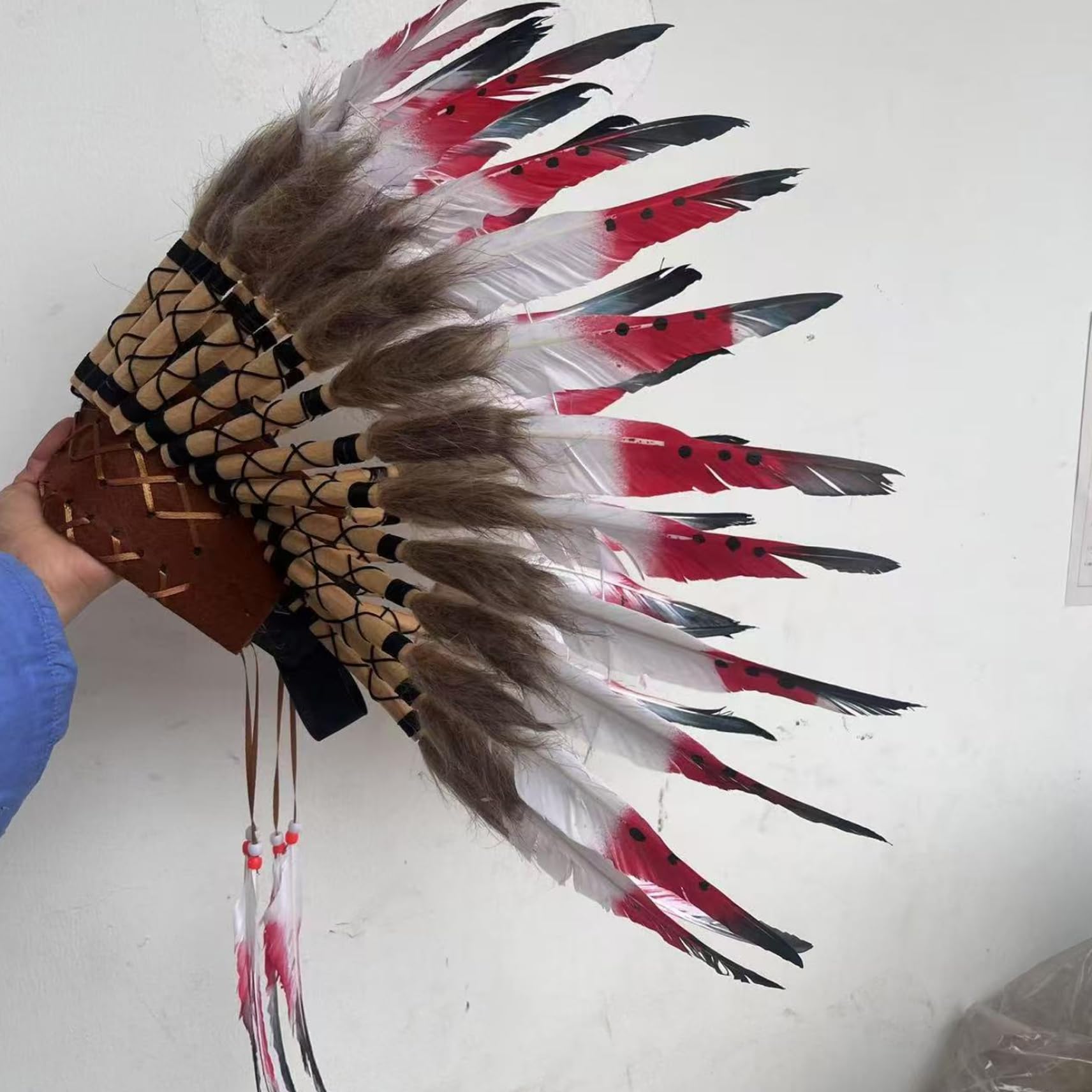 Coiffe indienne plumes casque indien cosplay amérindien costumes d'Halloween pour hommes femmes, coiffure amérindienne rouge
