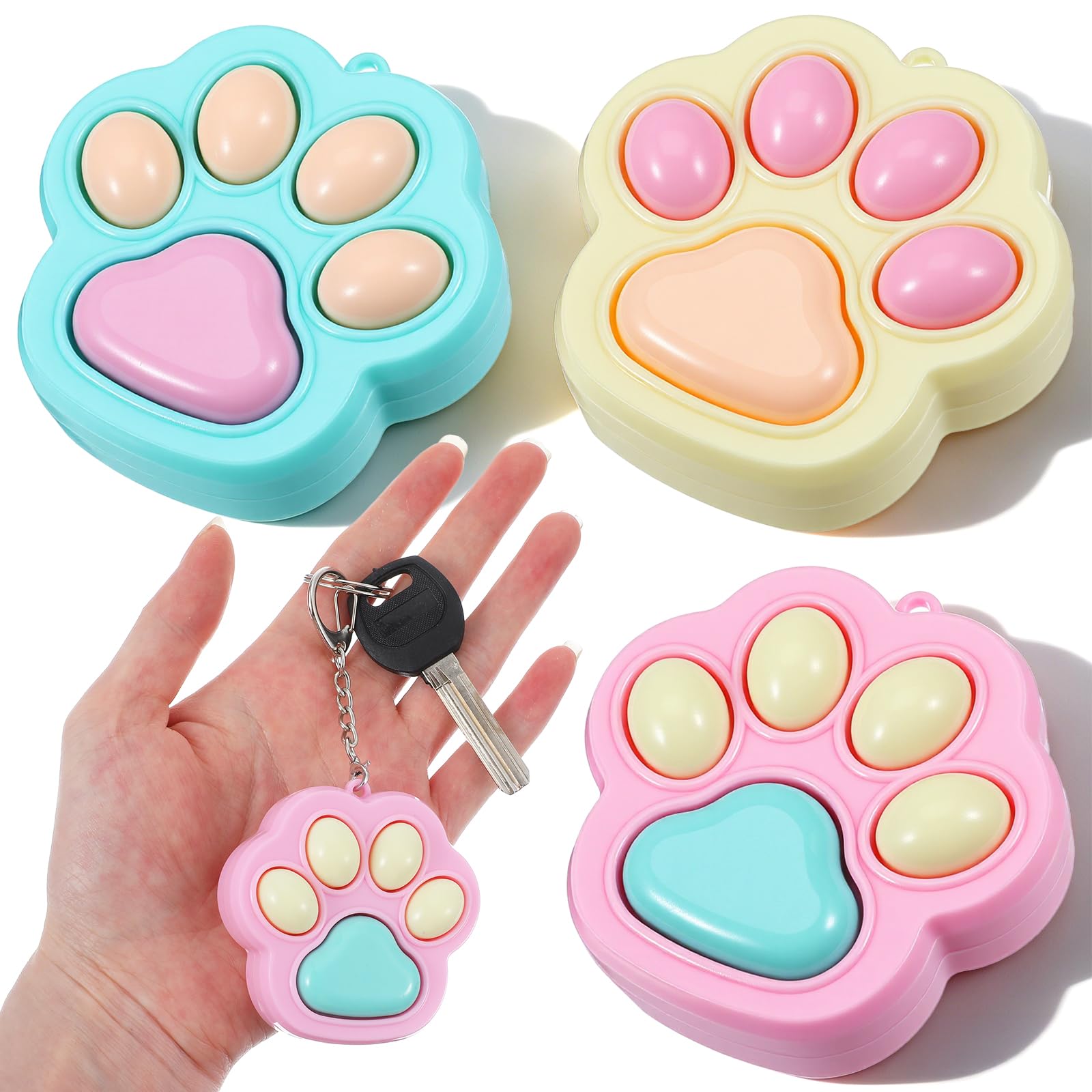 Matwsec 3 Pcs Cat Paw Fidget Keychains, Clicker Fidget Toys, Cute Mini Fidgets, Fidgets Clicker Anxiety and Stress Relief for Adults, Gifts for Family and Friends