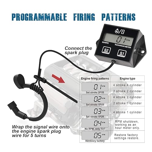 Miniatura 4 de Runleader Tacómetro digital con medidor de horas, recordatorio de mantenimiento, batería reemplazable, apagado automático, uso para cortacésped ZTR