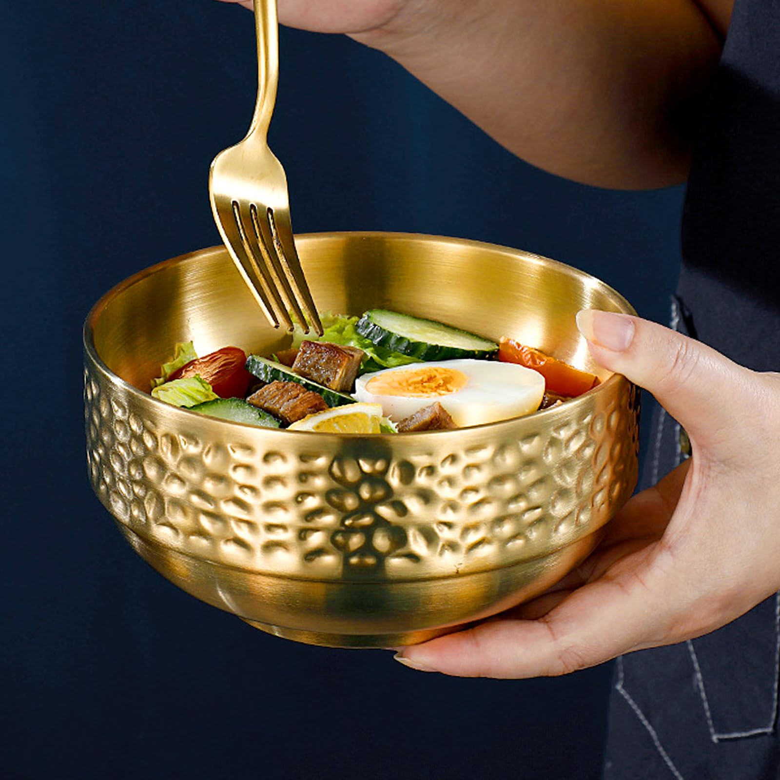 2PCS Large 304 Stainless Steel Salad Bowl, 5.9" 25 Oz Double-Walled Thicken Soup Bowls, Gold Cereal Serving Bowls, Metal Mixing Bowls for Serving Fruit Rice Dessert Yogurt Ice cream Kitchen — Amazon image 7