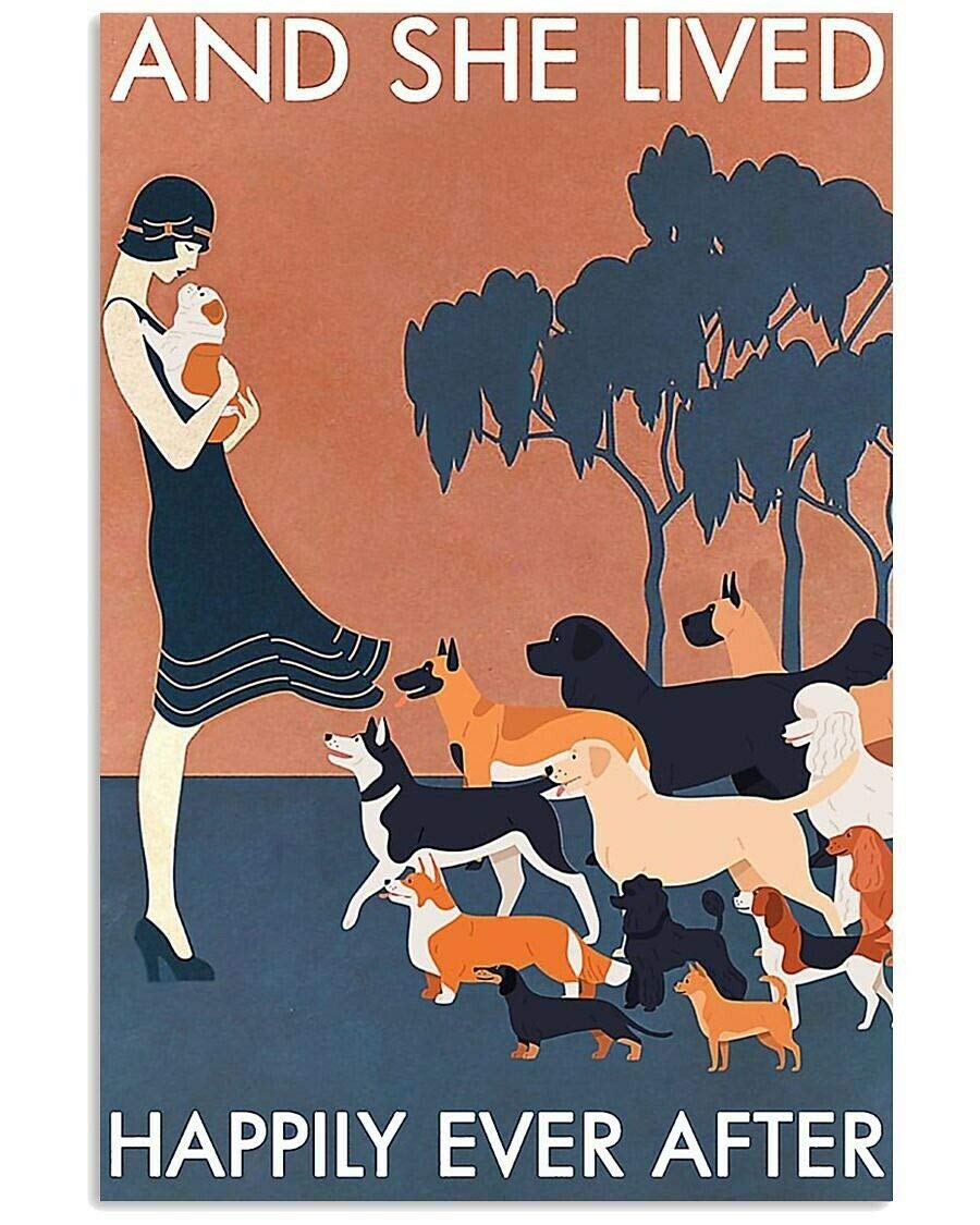 Kueprae A538 Dog And She Lived Happily Ever After Decor Metal Plaque 8X12 Inch