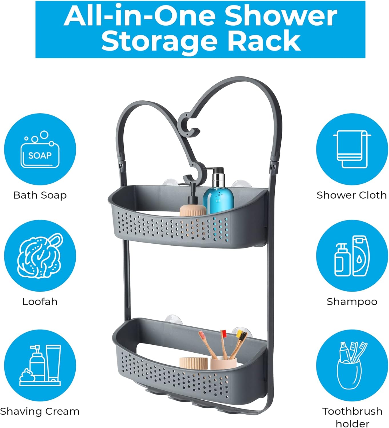 Blue Canyon Shower Caddy Double Hanging Grey