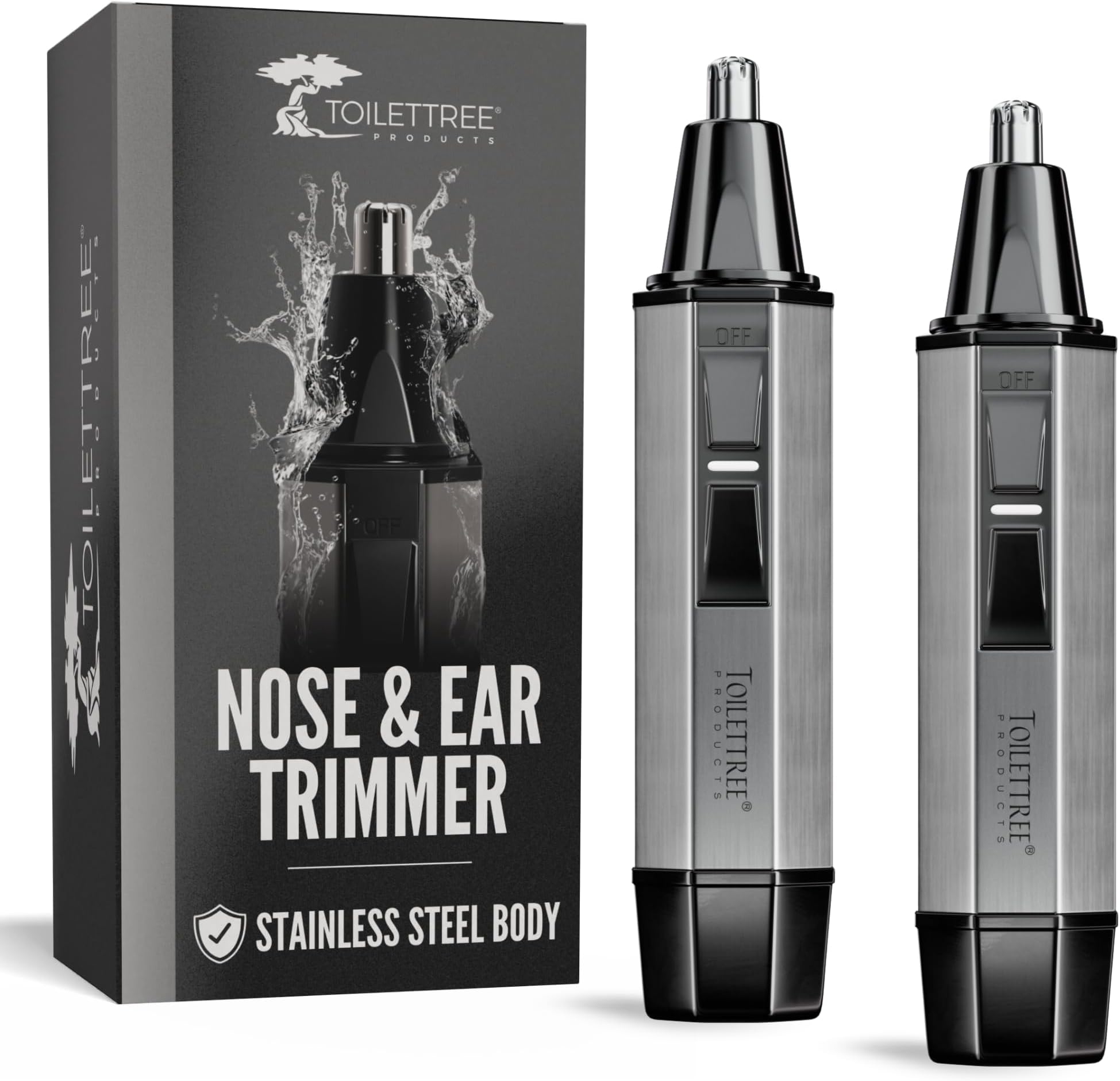 ToiletTree Products Water Resistant Heavy Duty Steel Nose Trimmer with LED Light, 2 Pack