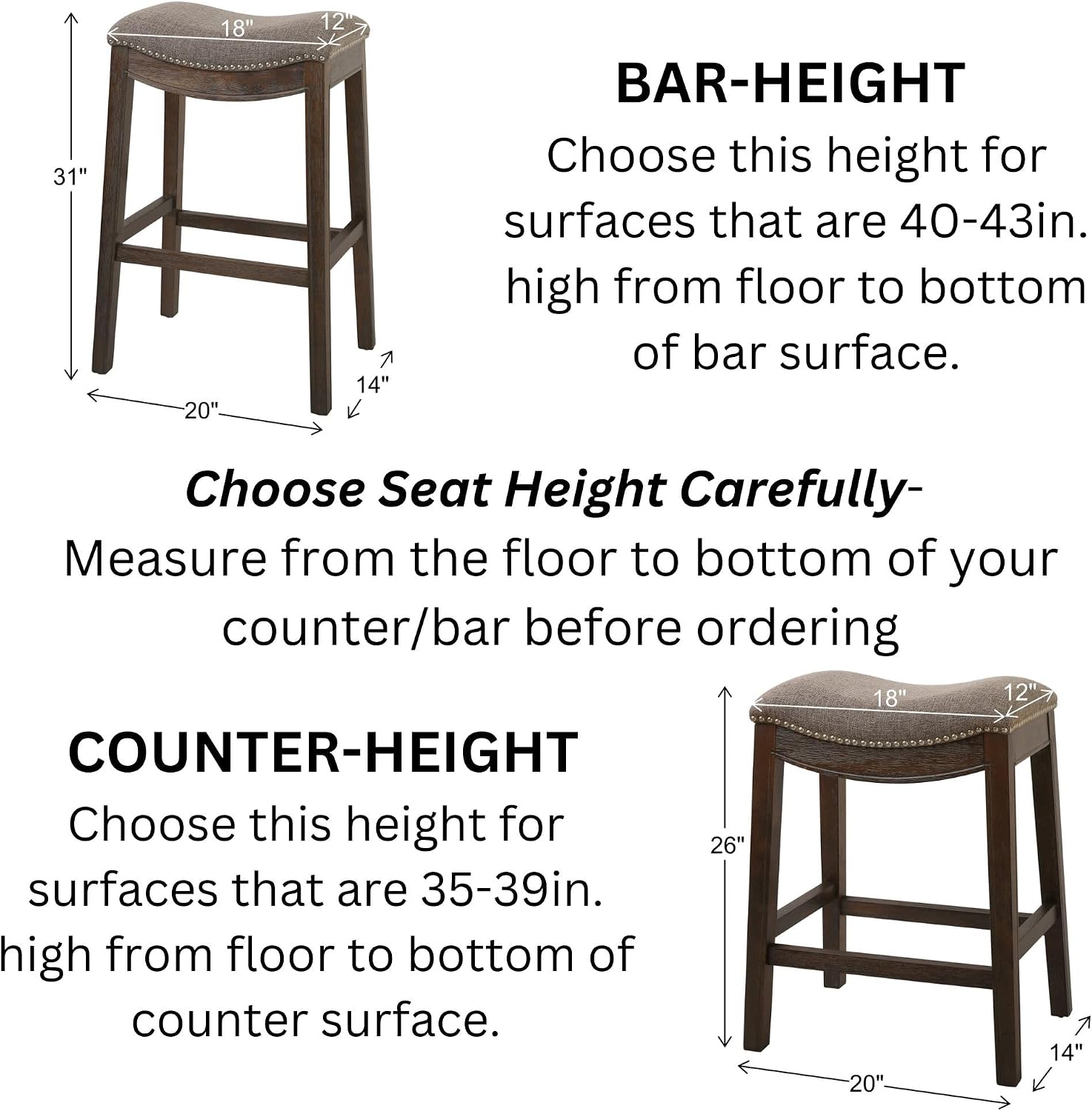 New Ridge Home Goods 26in. Counter-Height Backless Wood Saddle-Seat Bar Stool, Distressed Espresso with Gray