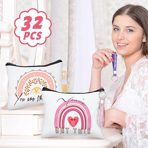 Miniatura 2 de Hillban 32 piezas Bolsa de cosméticos de lona para maquillaje para mujeres, regalos navideños inspiradores, bolsa de aseo de viaje, bolsa de